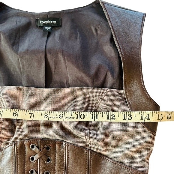 BEBE VINTAGE CORSETED LEATHER TWEED PENCIL DRESS SIZE 4 - Picture 12 of 16